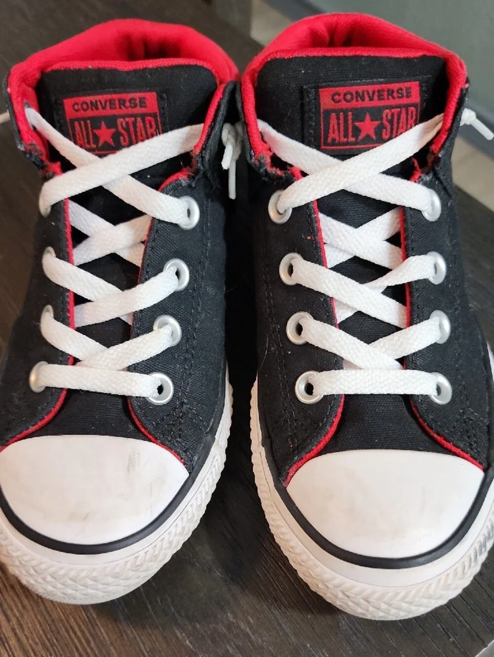 Converse Kids Black Canvas High-Top Sneakers with Red Trim